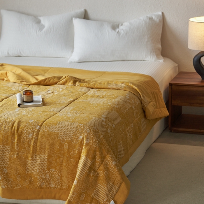 91家纺网 家纺一手货源 找家纺 安莱生活 2024新品双层纱色织花妍缤纷单夏被 花妍缤纷-姜黄