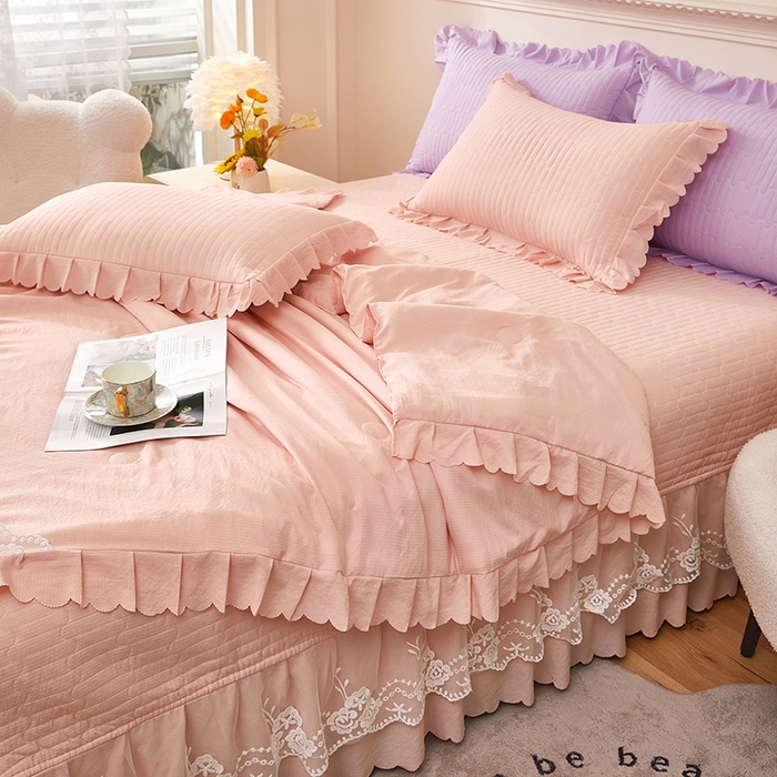 91家纺网 家纺一手货源 找家纺 绣女坊 2024新款泡泡棉床盖四件套 淑女玉