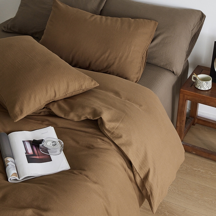 91家纺网 家纺一手货源 找家纺 梦享生活家居 2024新款全棉小提花四件套系列 摩卡+咖