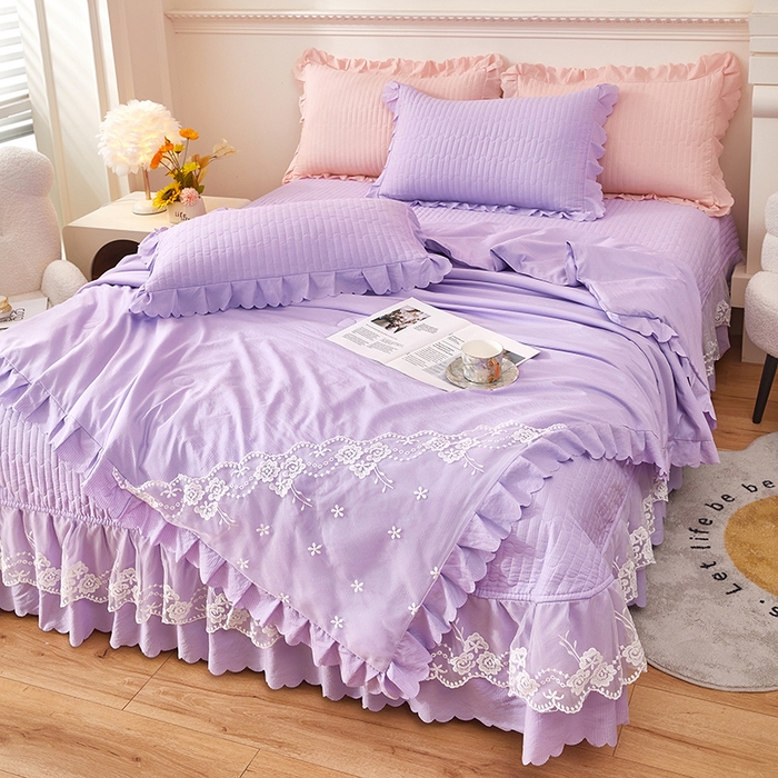 91家纺网 家纺一手货源 找家纺 绣女坊 2024新款泡泡棉床盖四件套 香芋紫