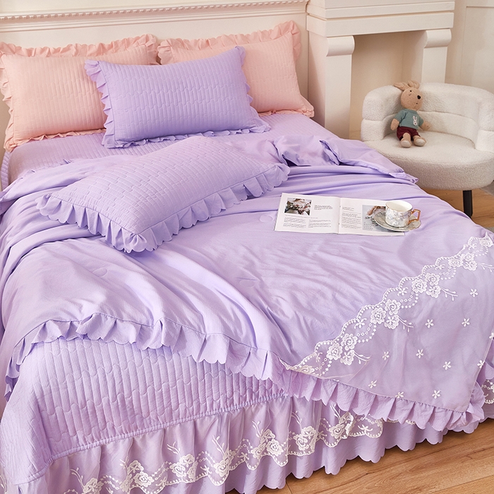 91家纺网 家纺一手货源 找家纺 绣女坊 2024新款泡泡棉床盖四件套 香芋紫