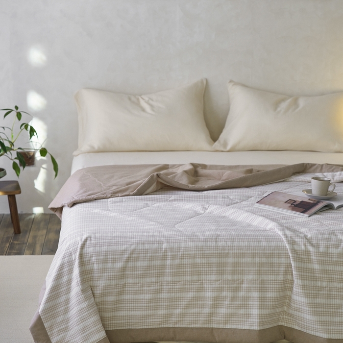 91家纺网 家纺一手货源 找家纺 安莱生活 2024新款水洗色织花漾夏被 花漾-卡其