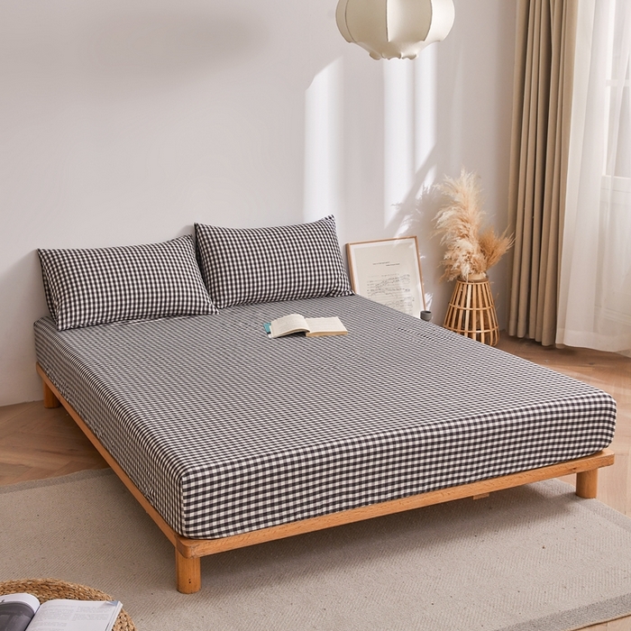 91家纺网 家纺一手货源 找家纺 雅萱家纺 2024新款A类色织全棉水洗棉单床笠 床笠-小黑格