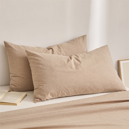 雅萱家纺 2024新款A类色织全棉水洗棉单枕套 暖阳咖