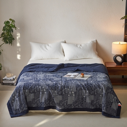 91家纺网 家纺一手货源 找家纺 安莱生活 2024新品双层纱色织花妍缤纷单夏被 花妍缤纷-藏青