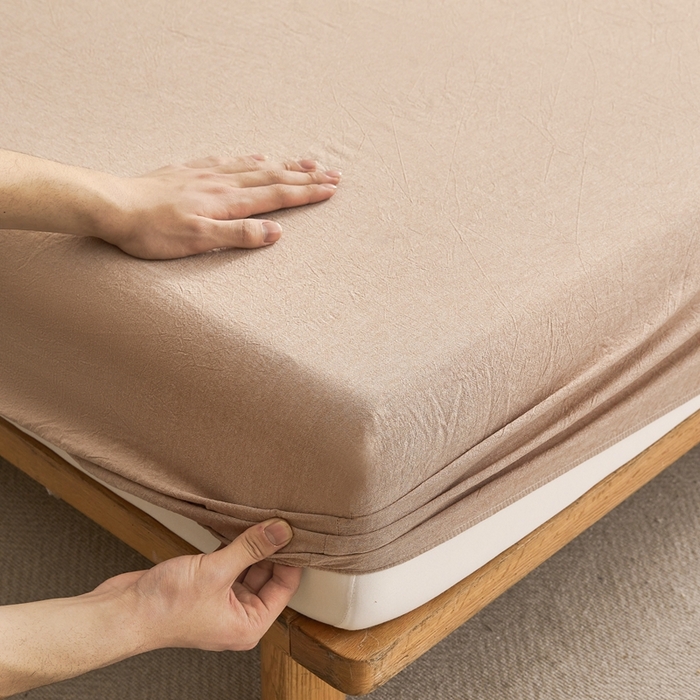 91家纺网 家纺一手货源 找家纺 雅萱家纺 2024新款A类色织全棉水洗棉单床笠 床笠-暖阳咖