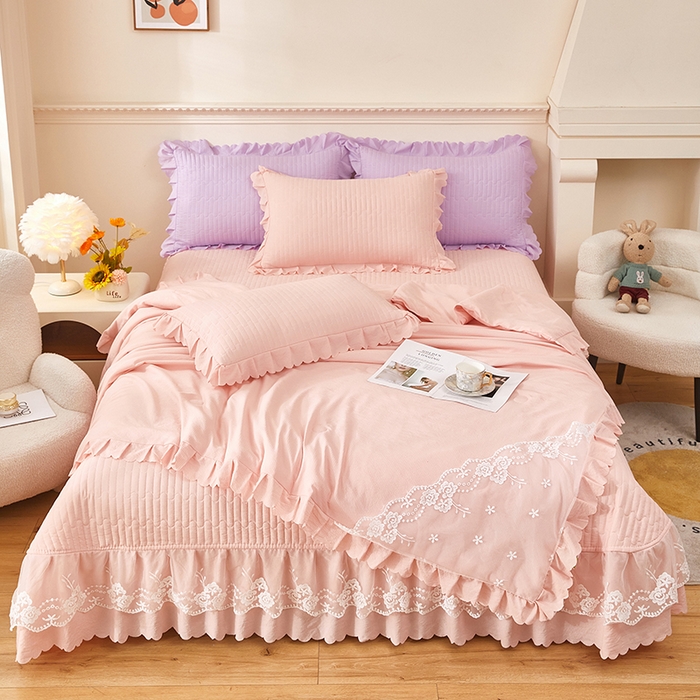 91家纺网 家纺一手货源 找家纺 绣女坊 2024新款泡泡棉床盖四件套 淑女玉