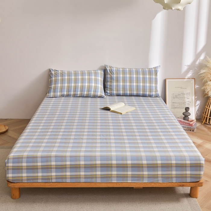 91家纺网 家纺一手货源 找家纺 雅萱家纺 2024新款A类色织全棉水洗棉单床笠 床笠-意境-兰星格