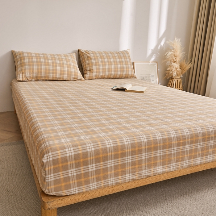 91家纺网 家纺一手货源 找家纺 雅萱家纺 2024新款A类色织全棉水洗棉单床笠 床笠-意境-卡其