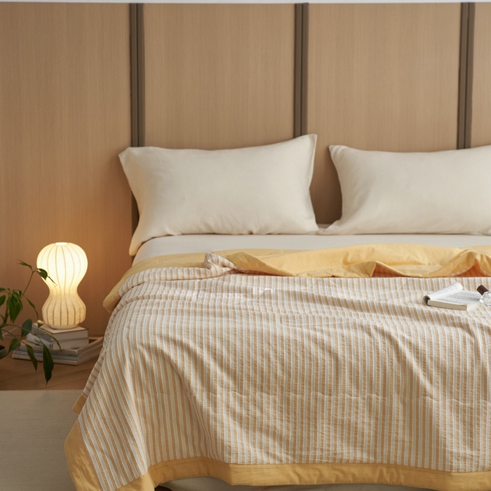 91家纺网 家纺一手货源 找家纺 安莱生活 2024新款水洗色织锦瑟夏被 锦瑟-驼黄