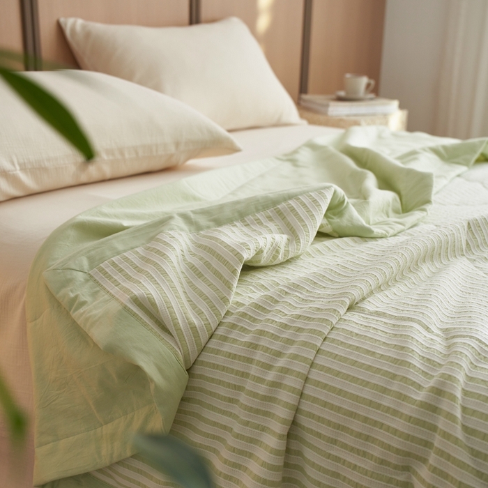 91家纺网 家纺一手货源 找家纺 安莱生活 2024新款水洗色织锦瑟夏被 锦瑟-嫩绿