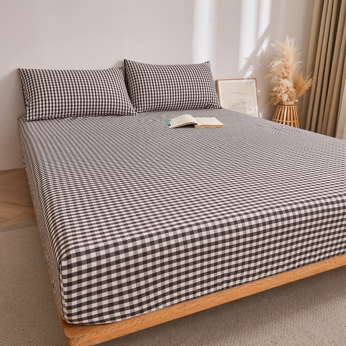 91家纺网 家纺一手货源 找家纺 雅萱家纺 2024新款A类色织全棉水洗棉单床笠 床笠-小黑格