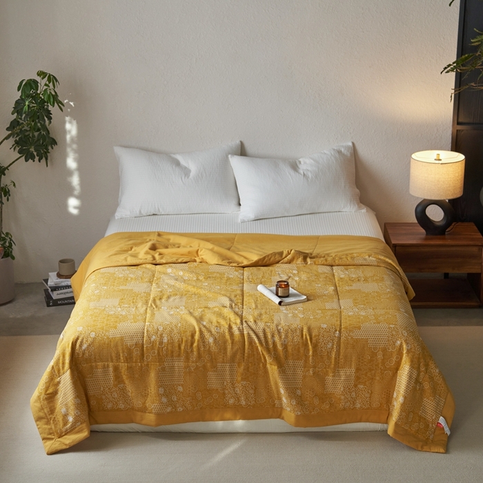 91家纺网 家纺一手货源 找家纺 安莱生活 2024新品双层纱色织花妍缤纷单夏被 花妍缤纷-姜黄