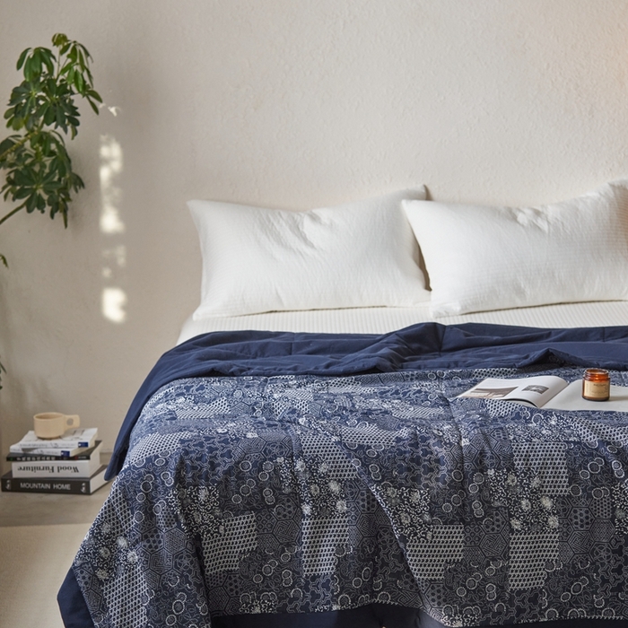 91家纺网 家纺一手货源 找家纺 安莱生活 2024新品双层纱色织花妍缤纷单夏被 花妍缤纷-藏青