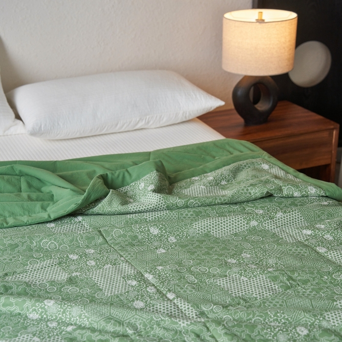 91家纺网 家纺一手货源 找家纺 安莱生活 2024新品双层纱色织花妍缤纷单夏被 花妍缤纷-嫩绿