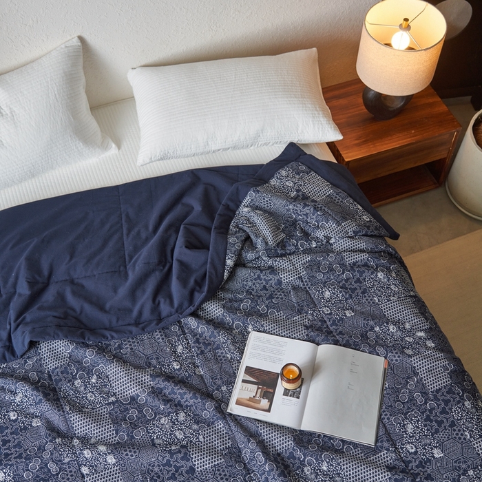 91家纺网 家纺一手货源 找家纺 安莱生活 2024新品双层纱色织花妍缤纷单夏被 花妍缤纷-藏青