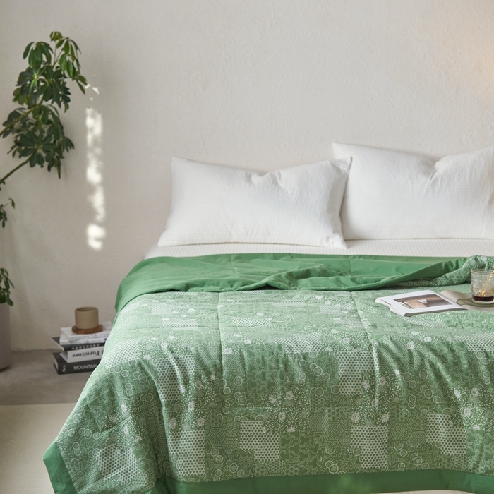 91家纺网 家纺一手货源 找家纺 安莱生活 2024新品双层纱色织花妍缤纷单夏被 花妍缤纷-嫩绿