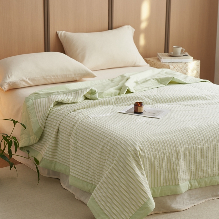 91家纺网 家纺一手货源 找家纺 安莱生活 2024新款水洗色织锦瑟夏被 锦瑟-嫩绿