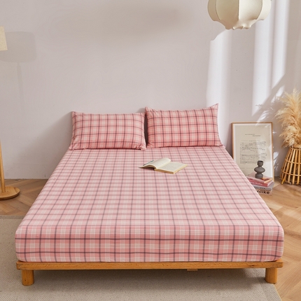 雅萱家纺 2024新款A类色织全棉水洗棉单床笠 床笠-未央-浅粉