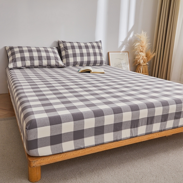 91家纺网 家纺一手货源 找家纺 雅萱家纺 2024新款A类色织全棉水洗棉单床笠 床笠-日和-大棕格