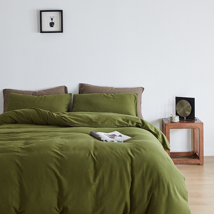 91家纺网 家纺一手货源 找家纺 梦享生活家居 2024新款全棉小提花四件套系列 橄榄绿