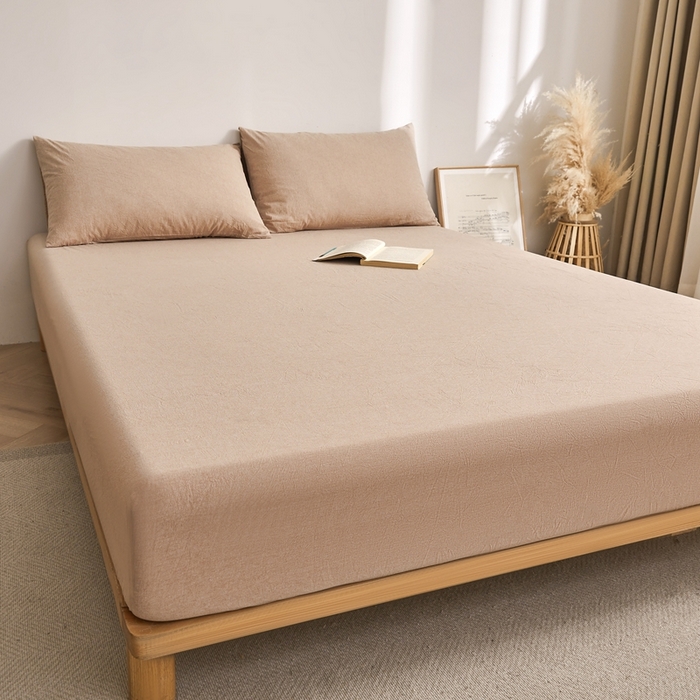 91家纺网 家纺一手货源 找家纺 雅萱家纺 2024新款A类色织全棉水洗棉单床笠 床笠-暖阳咖