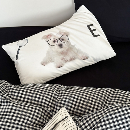 艾沁家纺 2024新款全棉数码印花枕套 萌犬