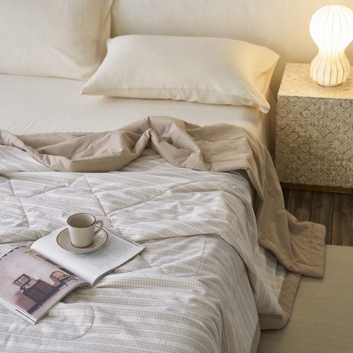 91家纺网 家纺一手货源 找家纺 安莱生活 2024新款水洗色织花漾夏被 花漾-卡其