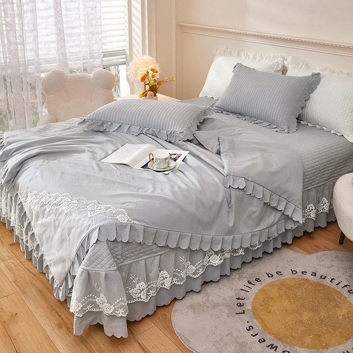 91家纺网 家纺一手货源 找家纺 绣女坊 2024新款泡泡棉床盖四件套 高级灰