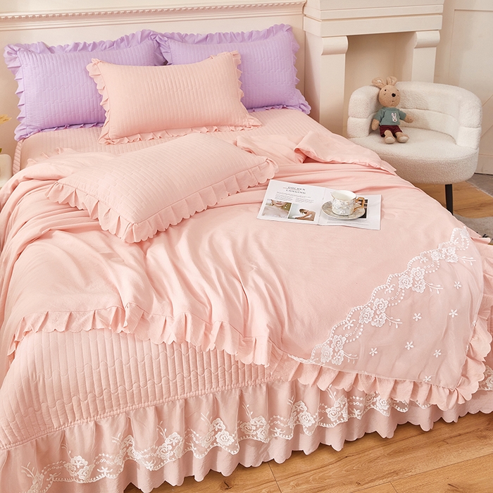 91家纺网 家纺一手货源 找家纺 绣女坊 2024新款泡泡棉床盖四件套 淑女玉