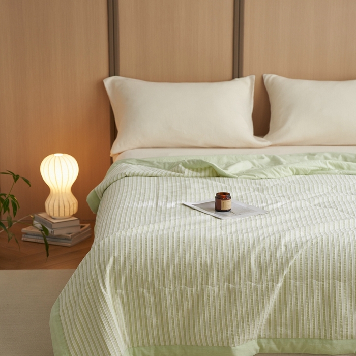 91家纺网 家纺一手货源 找家纺 安莱生活 2024新款水洗色织锦瑟夏被 锦瑟-嫩绿