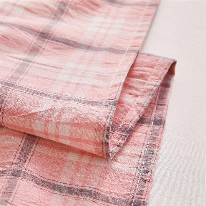 91家纺网 家纺一手货源 找家纺 雅萱家纺 2024新款A类色织全棉水洗棉单枕套 未央-浅粉