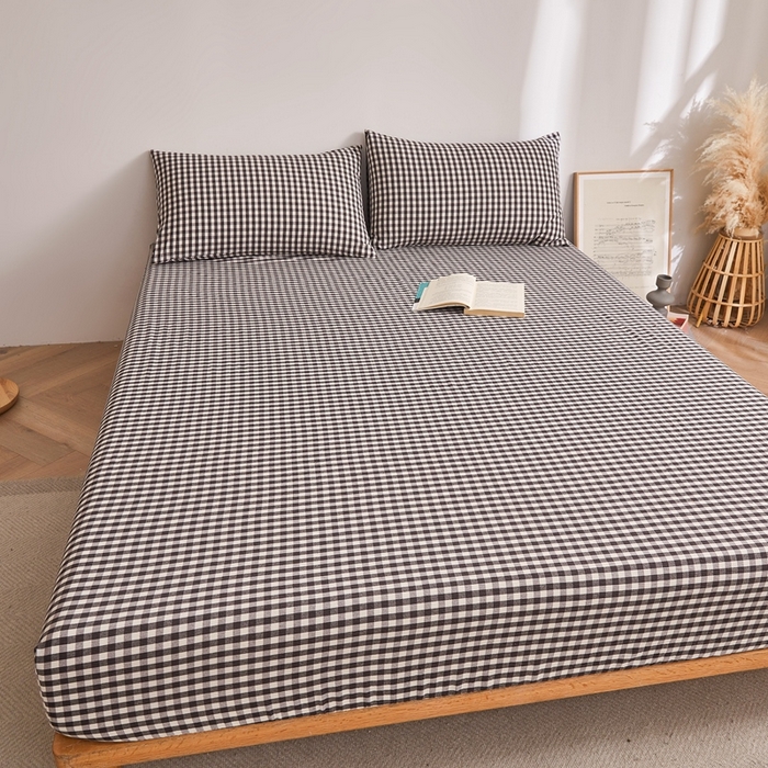 91家纺网 家纺一手货源 找家纺 雅萱家纺 2024新款A类色织全棉水洗棉单床笠 床笠-小黑格