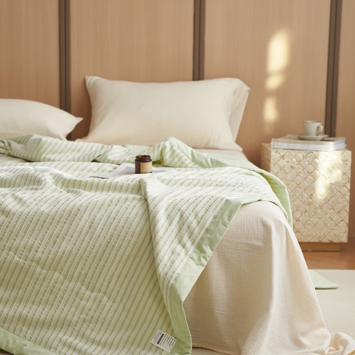 91家纺网 家纺一手货源 找家纺 安莱生活 2024新款水洗色织锦瑟夏被 锦瑟-嫩绿