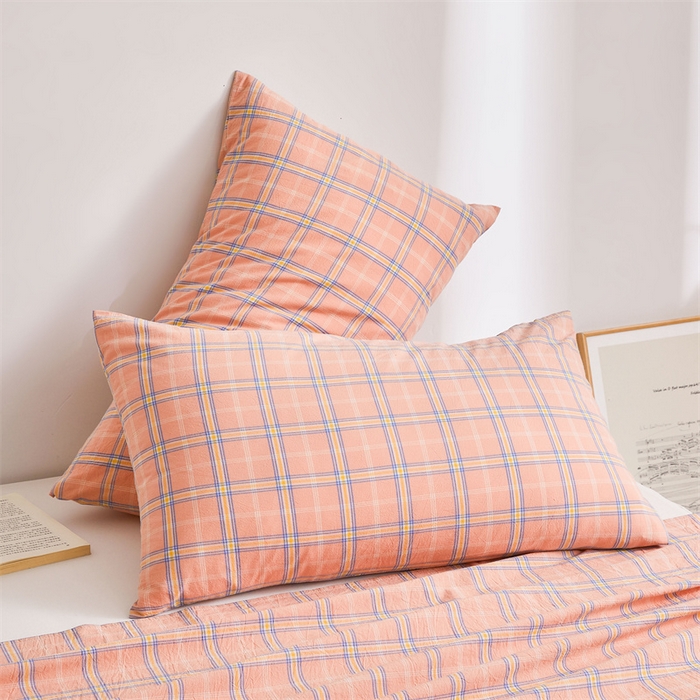 91家纺网 家纺一手货源 找家纺 雅萱家纺 2024新款A类色织全棉水洗棉单枕套 柔颜粉