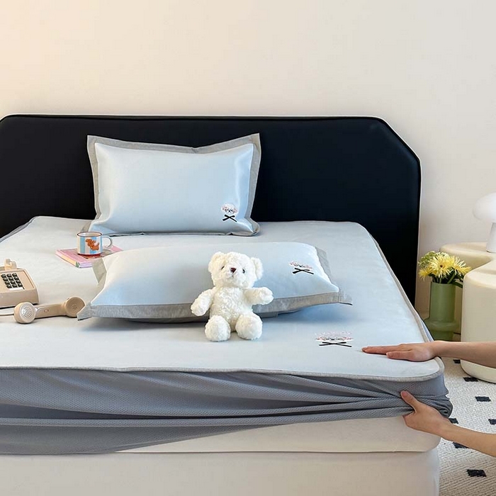 91家纺网 家纺一手货源 找家纺 （总）昔可家纺 2024新款A类900D纯色绣花床笠款冰丝席