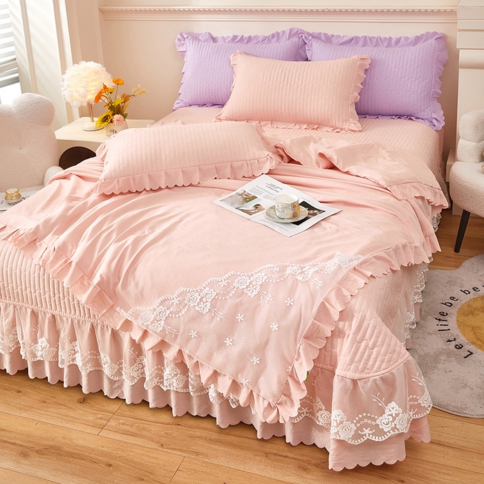 91家纺网 家纺一手货源 找家纺 绣女坊 2024新款泡泡棉床盖四件套 淑女玉