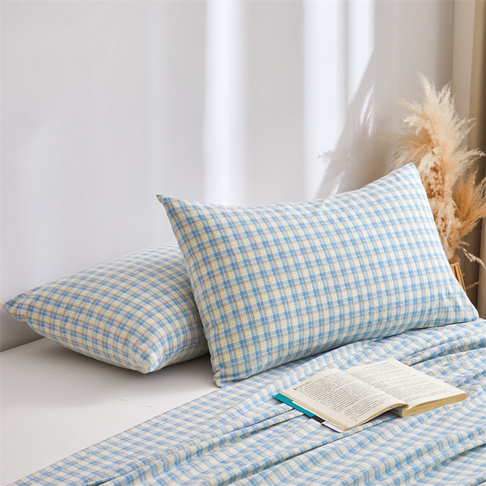 91家纺网 家纺一手货源 找家纺 雅萱家纺 2024新款A类色织全棉水洗棉单枕套 未央-蓝