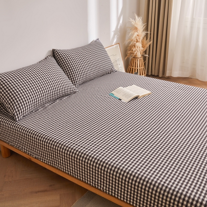91家纺网 家纺一手货源 找家纺 雅萱家纺 2024新款A类色织全棉水洗棉单床笠 床笠-小黑格
