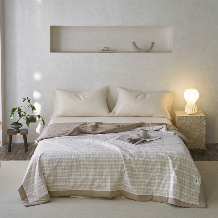 91家纺网 家纺一手货源 找家纺 安莱生活 2024新款水洗色织花漾夏被 花漾-卡其