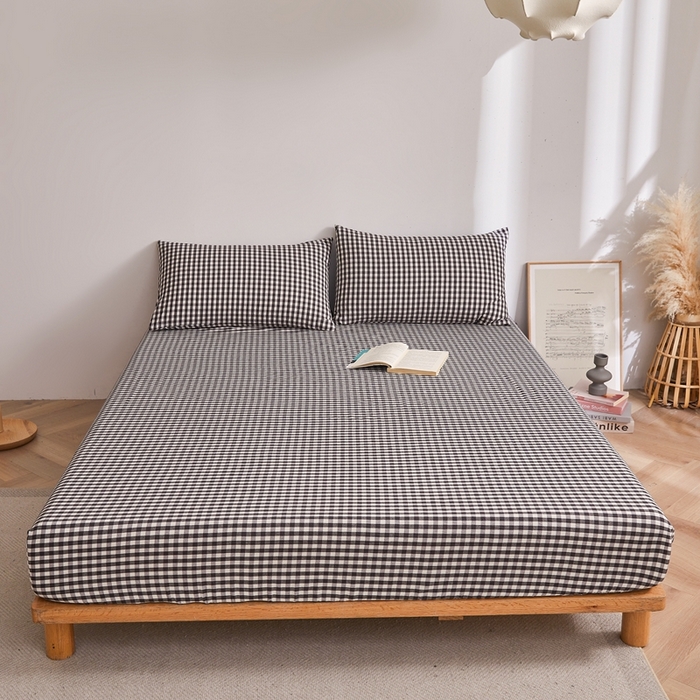 91家纺网 家纺一手货源 找家纺 雅萱家纺 2024新款A类色织全棉水洗棉单床笠 床笠-小黑格