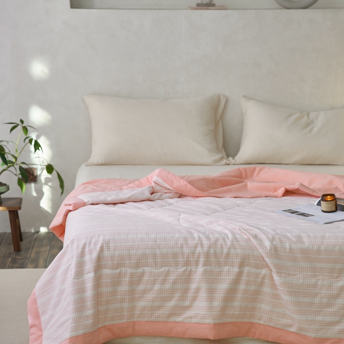 91家纺网 家纺一手货源 找家纺 安莱生活 2024新款水洗色织花漾夏被 花漾-嫩粉