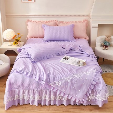 绣女坊 2024新款泡泡棉床盖四件套 香芋紫