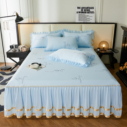 91家纺网 家纺一手货源 找家纺 （总）情恒家纺 2025新款床裙款凉豆豆凉席三件套(淡雅竹香）