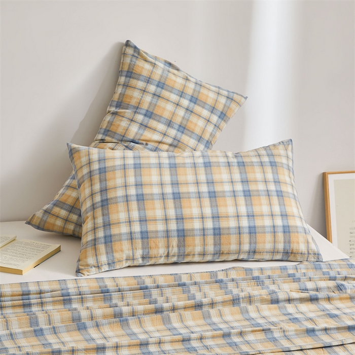 91家纺网 家纺一手货源 找家纺 雅萱家纺 2024新款A类色织全棉水洗棉单枕套 朦胧格