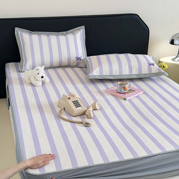 91家纺网 家纺一手货源 找家纺 昔可家纺 2024新款A类900D数码印花刺绣床笠款冰丝席 波点紫猫