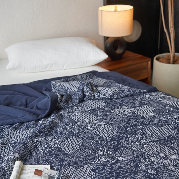 91家纺网 家纺一手货源 找家纺 安莱生活 2024新品双层纱色织花妍缤纷单夏被 花妍缤纷-藏青