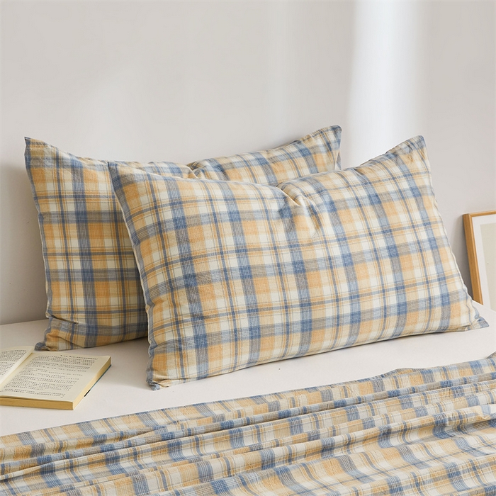 91家纺网 家纺一手货源 找家纺 雅萱家纺 2024新款A类色织全棉水洗棉单枕套 朦胧格