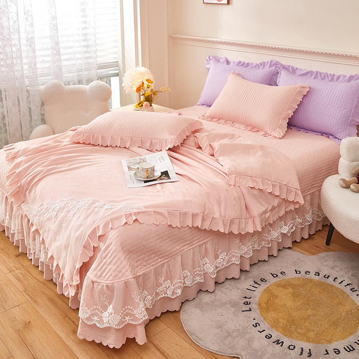 91家纺网 家纺一手货源 找家纺 绣女坊 2024新款泡泡棉床盖四件套 淑女玉