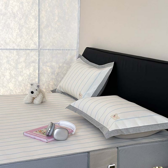 91家纺网 家纺一手货源 找家纺 昔可家纺 2024新款A类900D数码印花刺绣床笠款冰丝席 开心蝴蝶结狗